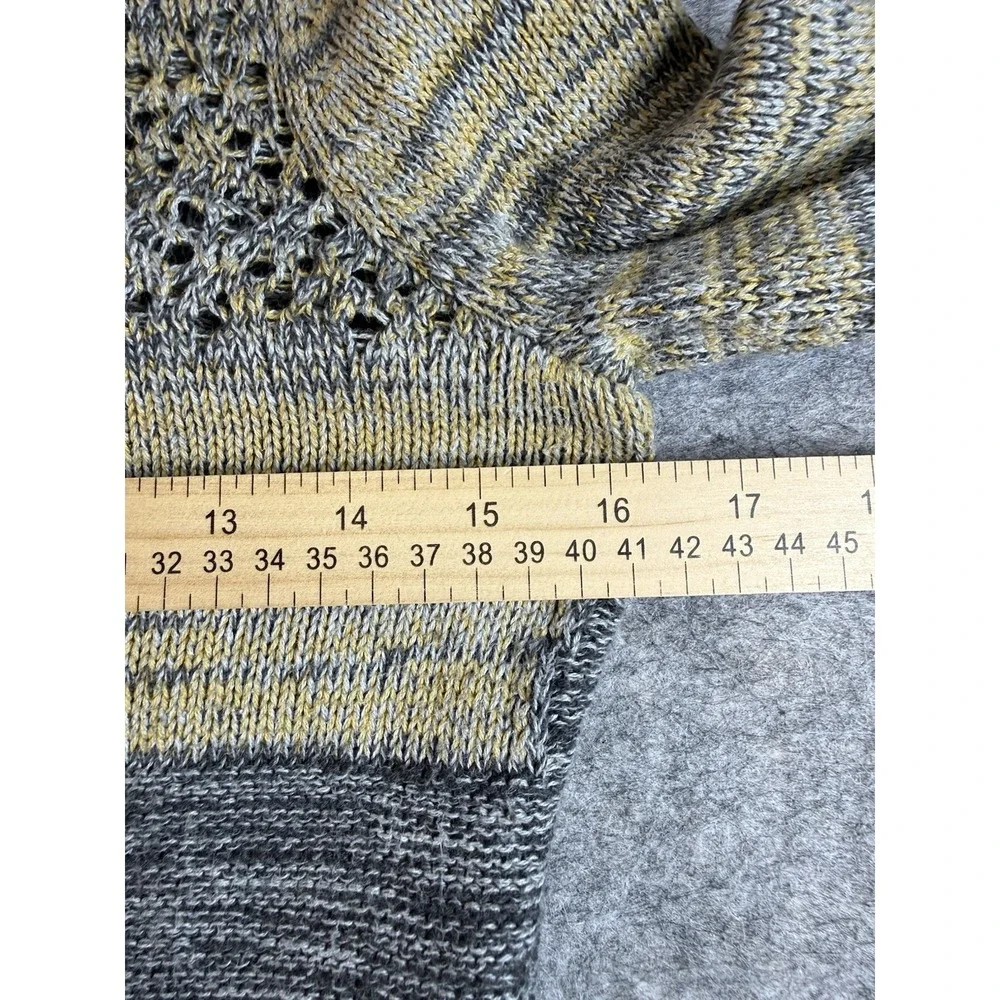 Heather B Marled Cotton Open Knit Sweater XS Gray Mustard Boho Textured Pullover